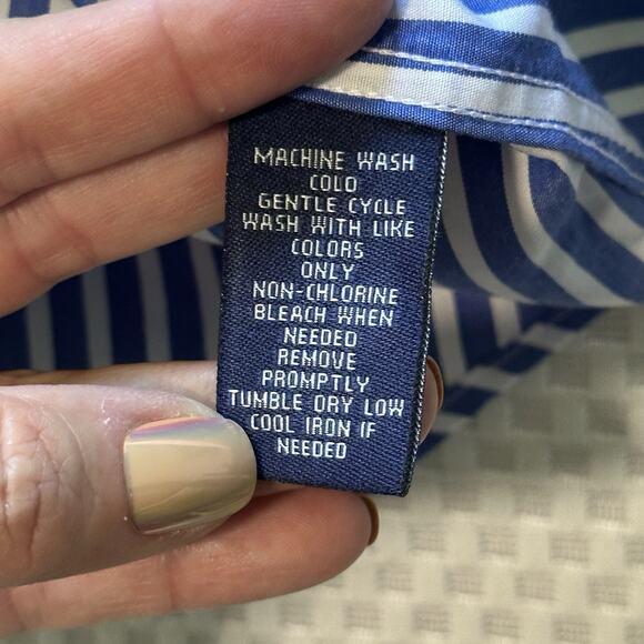 Chaps Classics Women's Blue White Striped Long Sleeve No Iron Shirt 2x - Picture 3 of 7